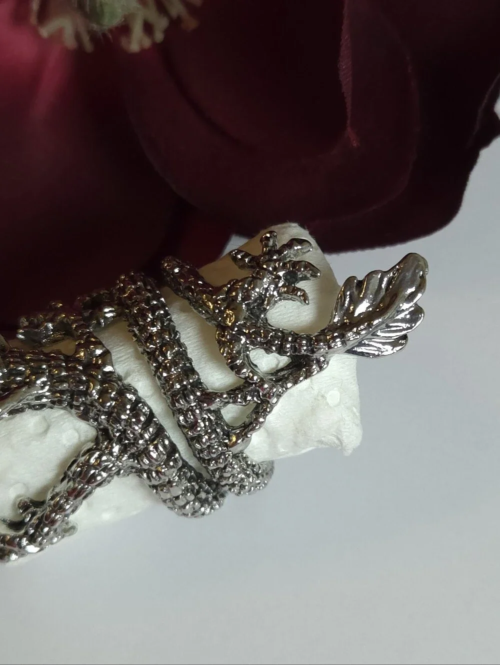 Silver Plated Dragon Tail Wrap Around Ring Size 8 Statement Ring Unisex